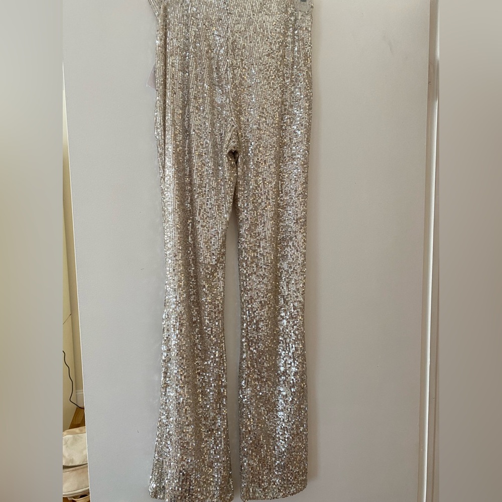OLD NAVY High Rise Flare Silver Sequin Pants SIZE XS NWT